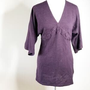 St Ambecco Italy Sweater Merino Wool Blend Large Purple V Neck 3/4 Sleeve